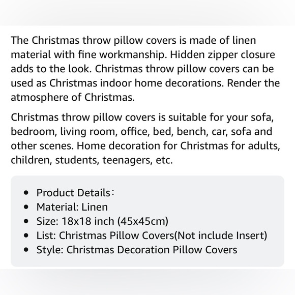 Christmas Throw Linen Pillow Covers 18x18 Inch Set of 4, Winter Merry Christmas - Picture 8 of 8